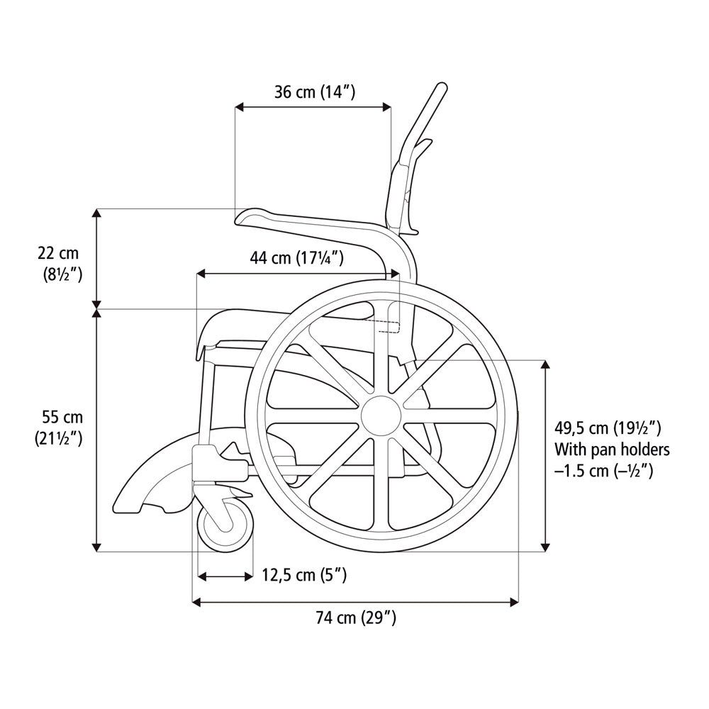 Dusch- & Toilettenrollstuhl Etac Clean 24 Zoll Antriebsräder