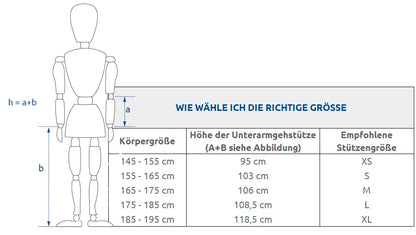 Unterarmgehstütze aus Flugzeug-Aluminium mit klappbarer Armschelle, Stück