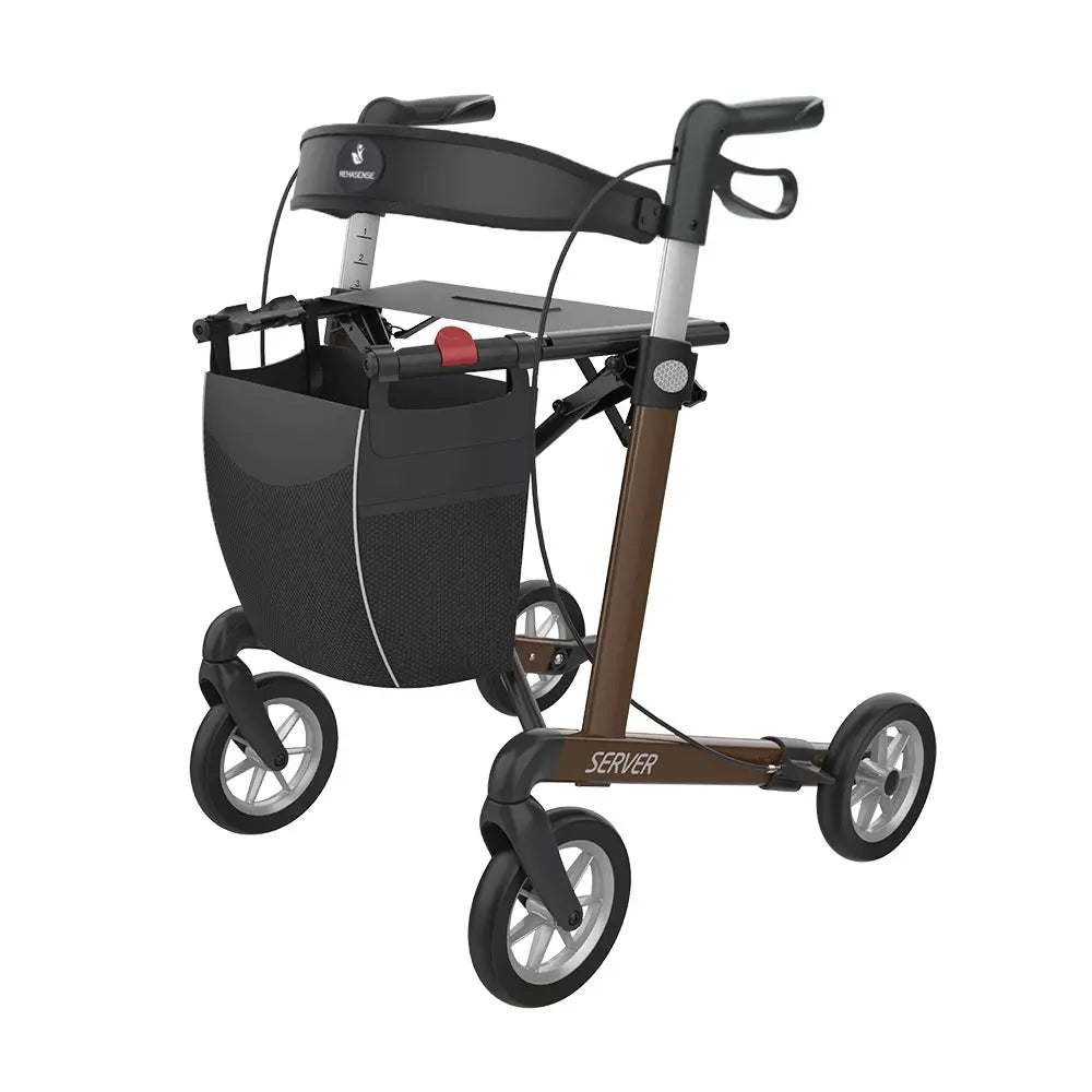 Rollator Server mit Softbereifung und Rückengurt braun