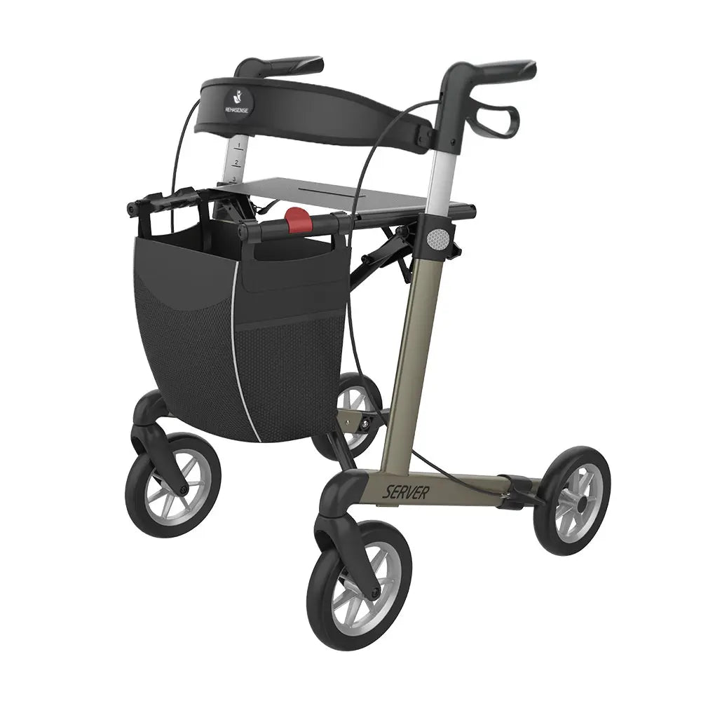 Rollator Server mit Softbereifung und Rückengurt champagner