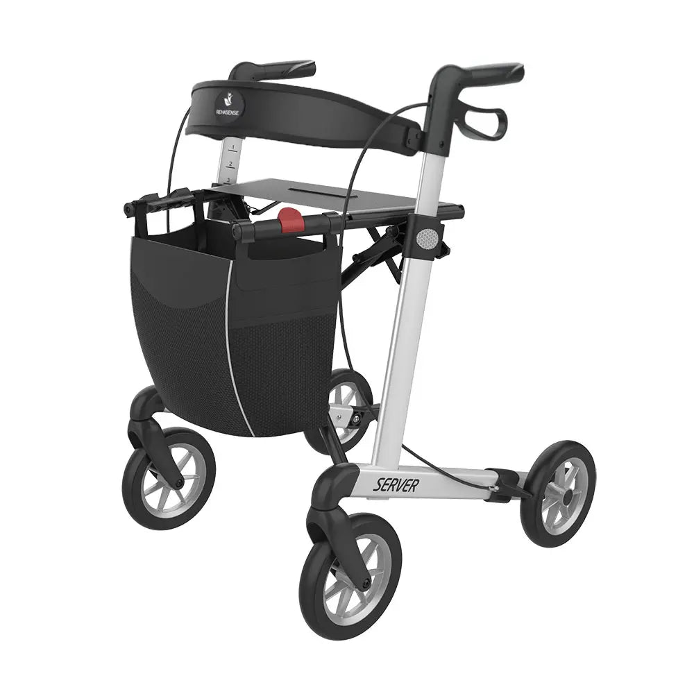 Rollator Server mit Softbereifung und Rückengurt weiß